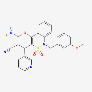 molecular formula C25H20N4O4S B2377503 2-Amino-6-(3-methoxybenzyl)-4-pyridin-3-yl-4,6-dihydropyrano[3,2-c][2,1]benzothiazine-3-carbonitrile 5,5-dioxide CAS No. 893301-30-9
