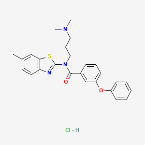 molecular formula C26H28ClN3O2S B2377508 N-(3-(dimethylamino)propyl)-N-(6-methylbenzo[d]thiazol-2-yl)-3-phenoxybenzamide hydrochloride CAS No. 1215789-63-1