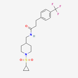 molecular formula C19H25F3N2O3S B2377515 N-((1-(cyclopropylsulfonyl)piperidin-4-yl)methyl)-3-(4-(trifluoromethyl)phenyl)propanamide CAS No. 1797247-13-2