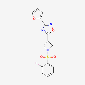 molecular formula C15H12FN3O4S B2377523 5-(1-((2-Fluorophenyl)sulfonyl)azetidin-3-yl)-3-(furan-2-yl)-1,2,4-oxadiazole CAS No. 1428364-41-3
