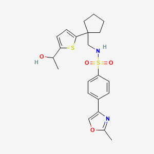 molecular formula C22H26N2O4S2 B2377527 N-((1-(5-(1-hydroxyethyl)thiophen-2-yl)cyclopentyl)methyl)-4-(2-methyloxazol-4-yl)benzenesulfonamide CAS No. 2034256-17-0