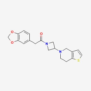 molecular formula C19H20N2O3S B2377540 2-(benzo[d][1,3]dioxol-5-yl)-1-(3-(6,7-dihydrothieno[3,2-c]pyridin-5(4H)-yl)azetidin-1-yl)ethanone CAS No. 2034293-97-3