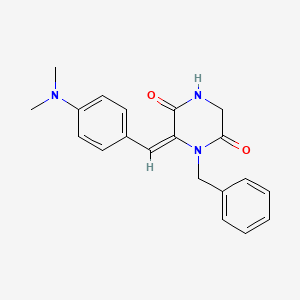 molecular formula C20H21N3O2 B2377552 1-Benzyl-6-{[4-(dimethylamino)phenyl]methylene}tetrahydro-2,5-pyrazinedione CAS No. 338750-23-5