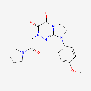 molecular formula C18H21N5O4 B2377556 8-(4-methoxyphenyl)-2-(2-oxo-2-(pyrrolidin-1-yl)ethyl)-7,8-dihydroimidazo[2,1-c][1,2,4]triazine-3,4(2H,6H)-dione CAS No. 941917-89-1