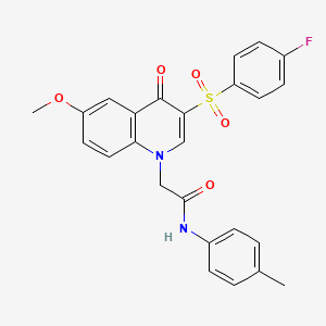 molecular formula C25H21FN2O5S B2377566 2-(3-((4-fluorophenyl)sulfonyl)-6-methoxy-4-oxoquinolin-1(4H)-yl)-N-(p-tolyl)acetamide CAS No. 902584-50-3