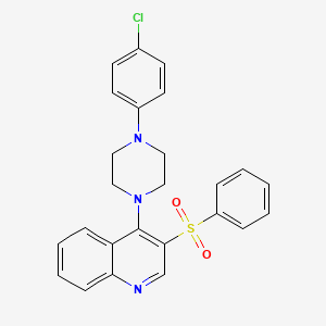 molecular formula C25H22ClN3O2S B2377576 3-(Benzenesulfonyl)-4-[4-(4-chlorophenyl)piperazin-1-yl]quinoline CAS No. 866871-55-8