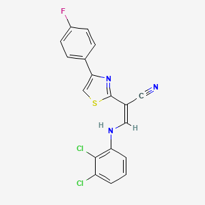 molecular formula C18H10Cl2FN3S B2377583 (Z)-3-((2,3-dichlorophenyl)amino)-2-(4-(4-fluorophenyl)thiazol-2-yl)acrylonitrile CAS No. 476677-12-0