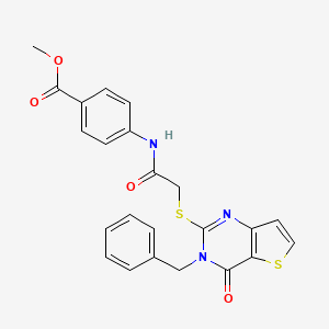 molecular formula C23H19N3O4S2 B2377587 Methyl 4-({[(3-benzyl-4-oxo-3,4-dihydrothieno[3,2-d]pyrimidin-2-yl)sulfanyl]acetyl}amino)benzoate CAS No. 1252929-83-1