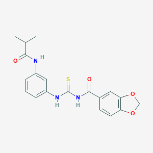 molecular formula C19H19N3O4S B237759 N-({3-[(2-methylpropanoyl)amino]phenyl}carbamothioyl)-1,3-benzodioxole-5-carboxamide 