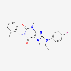 molecular formula C23H20FN5O2 B2377592 8-(4-fluorophenyl)-1,7-dimethyl-3-(2-methylbenzyl)-1H-imidazo[2,1-f]purine-2,4(3H,8H)-dione CAS No. 887466-95-7