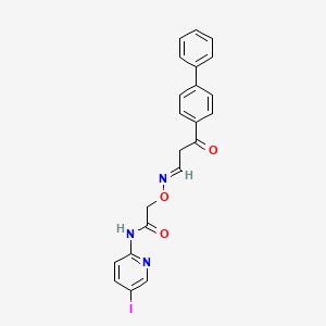 molecular formula C22H18IN3O3 B2377599 2-{[(3-[1,1'-biphenyl]-4-yl-3-oxopropylidene)amino]oxy}-N-(5-iodo-2-pyridinyl)acetamide CAS No. 339018-05-2