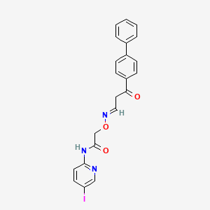 molecular formula C22H18IN3O3 B2377599 2-{[(3-[1,1'-联苯]-4-基-3-氧代丙叉)氨基]氧基}-N-(5-碘-2-吡啶基)乙酰胺 CAS No. 339018-05-2