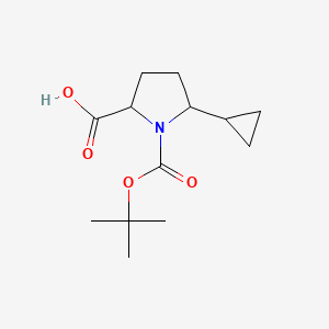 molecular formula C13H21NO4 B2377613 1-[(叔丁氧羰基)羰基]-5-环丙基吡咯烷-2-羧酸 CAS No. 1909309-86-9