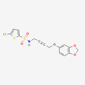 molecular formula C15H12ClNO5S2 B2377629 N-(4-(benzo[d][1,3]dioxol-5-yloxy)but-2-yn-1-yl)-5-chlorothiophene-2-sulfonamide CAS No. 1448038-03-6