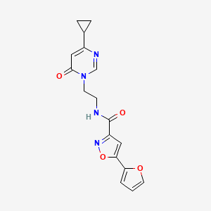 molecular formula C17H16N4O4 B2377644 N-(2-(4-环丙基-6-氧代嘧啶-1(6H)-基)乙基)-5-(呋喃-2-基)异恶唑-3-甲酰胺 CAS No. 2034358-10-4
