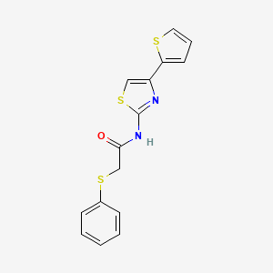 molecular formula C15H12N2OS3 B2377684 2-(苯硫基)-N-(4-(噻吩-2-基)噻唑-2-基)乙酰胺 CAS No. 895482-25-4
