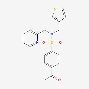 molecular formula C19H18N2O3S2 B2377686 4-acetyl-N-(pyridin-2-ylmethyl)-N-(thiophen-3-ylmethyl)benzenesulfonamide CAS No. 1235041-88-9
