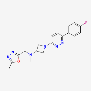 molecular formula C18H19FN6O B2377689 1-[6-(4-Fluorophenyl)pyridazin-3-yl]-N-methyl-N-[(5-methyl-1,3,4-oxadiazol-2-yl)methyl]azetidin-3-amine CAS No. 2415624-75-6