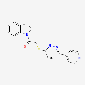 molecular formula C19H16N4OS B2377690 1-(Indolin-1-yl)-2-((6-(pyridin-4-yl)pyridazin-3-yl)thio)ethanone CAS No. 872987-42-3