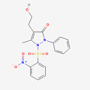 molecular formula C18H17N3O6S B2377715 4-(2-hydroxyethyl)-5-methyl-1-[(2-nitrophenyl)sulfonyl]-2-phenyl-1,2-dihydro-3H-pyrazol-3-one CAS No. 866039-77-2