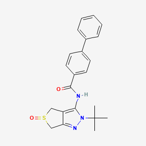 molecular formula C22H23N3O2S B2377718 N-(2-(tert-ブチル)-5-オキシド-4,6-ジヒドロ-2H-チエノ[3,4-c]ピラゾール-3-イル)-[1,1'-ビフェニル]-4-カルボキサミド CAS No. 1007551-25-8