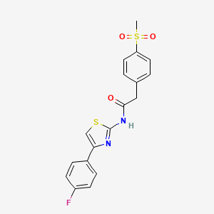 molecular formula C18H15FN2O3S2 B2377725 N-(4-(4-フルオロフェニル)チアゾール-2-イル)-2-(4-(メチルスルホニル)フェニル)アセトアミド CAS No. 919848-85-4