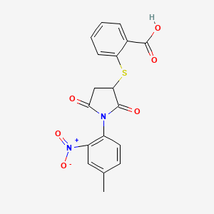 molecular formula C18H14N2O6S B2377735 2-((1-(4-Methyl-2-nitrophenyl)-2,5-dioxopyrrolidin-3-yl)thio)benzoic acid CAS No. 302804-35-9