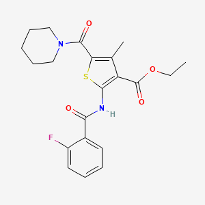 molecular formula C21H23FN2O4S B2377741 Ethyl 2-(2-fluorobenzamido)-4-methyl-5-(piperidine-1-carbonyl)thiophene-3-carboxylate CAS No. 299945-19-0