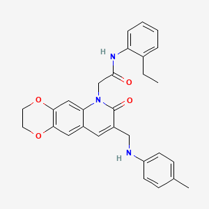 molecular formula C29H29N3O4 B2377748 N-(2-ethylphenyl)-2-(7-oxo-8-((p-tolylamino)methyl)-2,3-dihydro-[1,4]dioxino[2,3-g]quinolin-6(7H)-yl)acetamide CAS No. 941887-36-1