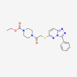 molecular formula C20H22N6O3S B2377761 Ethyl 4-(2-((3-phenyl-[1,2,4]triazolo[4,3-b]pyridazin-6-yl)thio)acetyl)piperazine-1-carboxylate CAS No. 852372-27-1