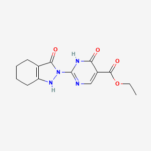 molecular formula C14H16N4O4 B2377762 ethyl 6-oxo-2-(3-oxo-1,3,4,5,6,7-hexahydro-2H-indazol-2-yl)-1,6-dihydro-5-pyrimidinecarboxylate CAS No. 210417-26-8