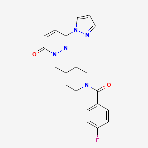 molecular formula C20H20FN5O2 B2377764 2-[[1-(4-Fluorobenzoyl)piperidin-4-yl]methyl]-6-pyrazol-1-ylpyridazin-3-one CAS No. 2380042-13-5
