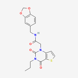 molecular formula C19H19N3O5S B2377777 N-(1,3-苯并二氧杂环-5-基甲基)-2-(2,4-二氧代-3-丙基-3,4-二氢噻吩并[3,2-d]嘧啶-1(2H)-基)乙酰胺 CAS No. 1261001-94-8