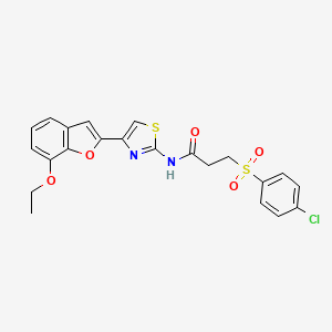 molecular formula C22H19ClN2O5S2 B2377780 3-((4-氯苯基)磺酰基)-N-(4-(7-乙氧基苯并呋喃-2-基)噻唑-2-基)丙酰胺 CAS No. 921798-13-2