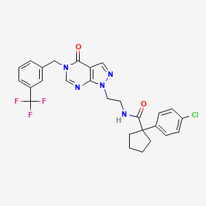 molecular formula C27H25ClF3N5O2 B2377791 1-(4-chlorophenyl)-N-(2-(4-oxo-5-(3-(trifluoromethyl)benzyl)-4,5-dihydro-1H-pyrazolo[3,4-d]pyrimidin-1-yl)ethyl)cyclopentanecarboxamide CAS No. 921989-03-9