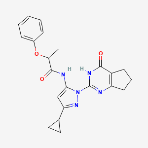 molecular formula C22H23N5O3 B2377793 N-(3-环丙基-1-(4-氧代-4,5,6,7-四氢-3H-环戊并[d]嘧啶-2-基)-1H-吡唑-5-基)-2-苯氧基丙酰胺 CAS No. 1207044-20-9
