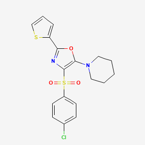 molecular formula C18H17ClN2O3S2 B2377813 4-((4-氯苯基)磺酰基)-5-(哌啶-1-基)-2-(噻吩-2-基)恶唑 CAS No. 627834-62-2