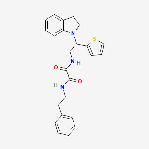 molecular formula C24H25N3O2S B2377814 N1-(2-(indolin-1-yl)-2-(thiophen-2-yl)ethyl)-N2-phenethyloxalamide CAS No. 898424-23-2