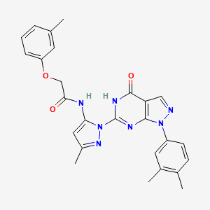 molecular formula C26H25N7O3 B2377816 N-(1-(1-(3,4-dimethylphenyl)-4-oxo-4,5-dihydro-1H-pyrazolo[3,4-d]pyrimidin-6-yl)-3-methyl-1H-pyrazol-5-yl)-2-(m-tolyloxy)acetamide CAS No. 1170534-41-4