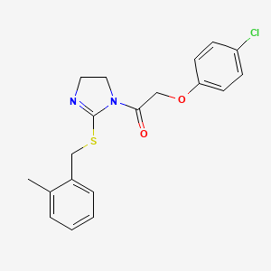 molecular formula C19H19ClN2O2S B2377818 2-(4-Chlorophenoxy)-1-[2-[(2-methylphenyl)methylsulfanyl]-4,5-dihydroimidazol-1-yl]ethanone CAS No. 851801-29-1