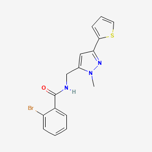 2-Bromo-N-[(2-methyl-5-thiophen-2-ylpyrazol-3-yl)methyl]benzamide
