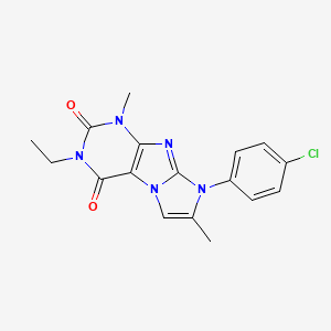 molecular formula C17H16ClN5O2 B2377840 8-(4-chlorophenyl)-3-ethyl-1,7-dimethyl-1H-imidazo[2,1-f]purine-2,4(3H,8H)-dione CAS No. 887467-06-3