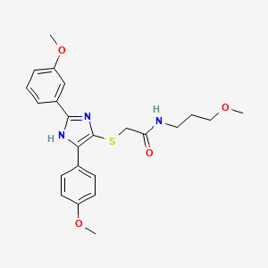 molecular formula C23H27N3O4S B2377844 2-((2-(3-甲氧基苯基)-5-(4-甲氧基苯基)-1H-咪唑-4-基)硫代)-N-(3-甲氧基丙基)乙酰胺 CAS No. 901241-88-1