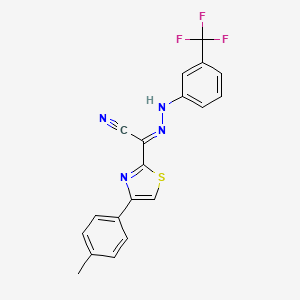 molecular formula C19H13F3N4S B2377874 (2E)-4-(4-methylphenyl)-N-[3-(trifluoromethyl)anilino]-1,3-thiazole-2-carboximidoyl cyanide CAS No. 477197-18-5