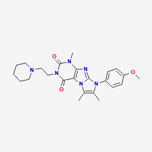 molecular formula C24H30N6O3 B2377902 8-(4-methoxyphenyl)-1,6,7-trimethyl-3-(2-(piperidin-1-yl)ethyl)-1H-imidazo[2,1-f]purine-2,4(3H,8H)-dione CAS No. 900294-25-9