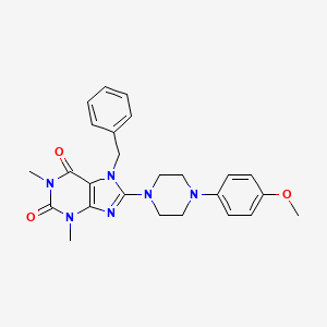 molecular formula C25H28N6O3 B2377917 7-benzyl-8-[4-(4-methoxyphenyl)piperazin-1-yl]-1,3-dimethyl-3,7-dihydro-1H-purine-2,6-dione CAS No. 652166-14-8