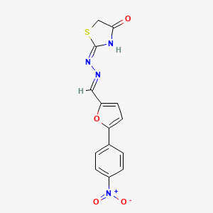 molecular formula C14H10N4O4S B2377919 (E)-2-(2-((5-(4-nitrophenyl)furan-2-yl)methylene)hydrazinyl)thiazol-4(5H)-one CAS No. 300376-94-7