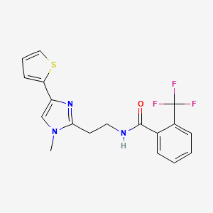 molecular formula C18H16F3N3OS B2377968 N-(2-(1-甲基-4-(噻吩-2-基)-1H-咪唑-2-基)乙基)-2-(三氟甲基)苯甲酰胺 CAS No. 1396871-72-9