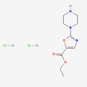 molecular formula C10H17Cl2N3O3 B2377976 Ethyl 2-piperazin-1-yl-1,3-oxazole-5-carboxylate;dihydrochloride CAS No. 2253631-76-2