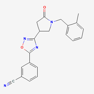 molecular formula C21H18N4O2 B2377978 3-(3-(1-(2-Methylbenzyl)-5-oxopyrrolidin-3-yl)-1,2,4-oxadiazol-5-yl)benzonitrile CAS No. 1171578-84-9